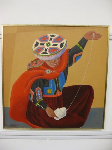 Smino Sanchez Oil, figure with string, Peruvian : figure with string, Peruvian artist, 24" square, estate of Mary A. Fitzsimmons, American Embassy, Belgrade.