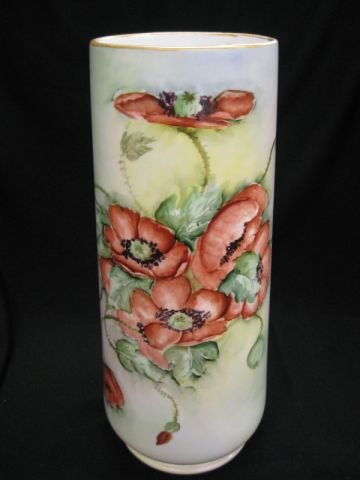 Limoges Handpainted Porcelain Vase, puppy decor, : puppy decor, signed, Brown, 14" tall, excellent.