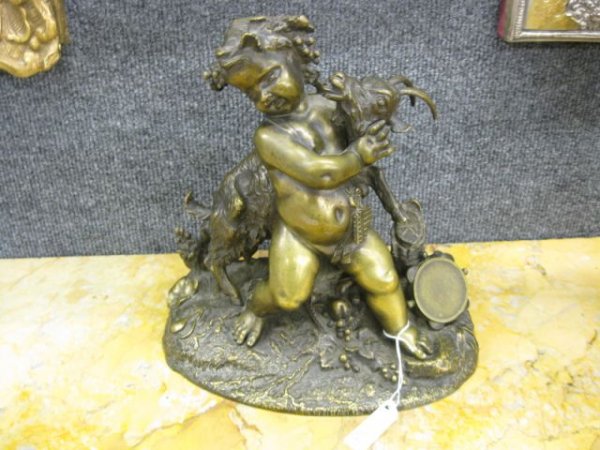 19th Century Bronze Statue of Boy & Goat, nice : nice patina, unsigned, 12" tall, 10" wide, excellent.
