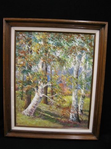 Aileen Bolton, Oil, "Old Birch", autumn landscape,: autumn landscape, well known Brown County, Flashville, Indiana artist, image area 16" x 20".