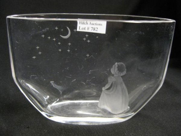 Orrefors Etched Crystal Vase "Wishing Upon a Star": 4 1/4" tall, 6 1/2" wide, signed & numbered.