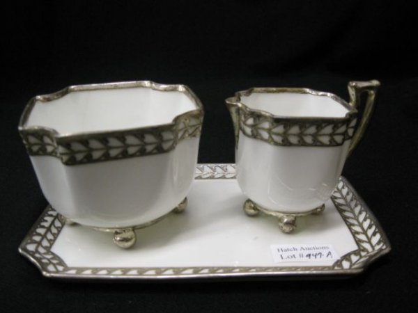Rosenthal Silver Overlay Porcelain Creamer, sugar: sugar & tray, excellent.
