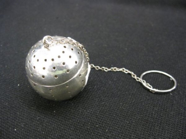 Sterling Silver "Tea Ball" Tea Infuser, : with chain & ring, signed Blackington, excellent.