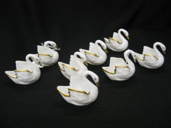 Set of 8 Limoges Figural Swan Salt Cellars, excel: excellent.