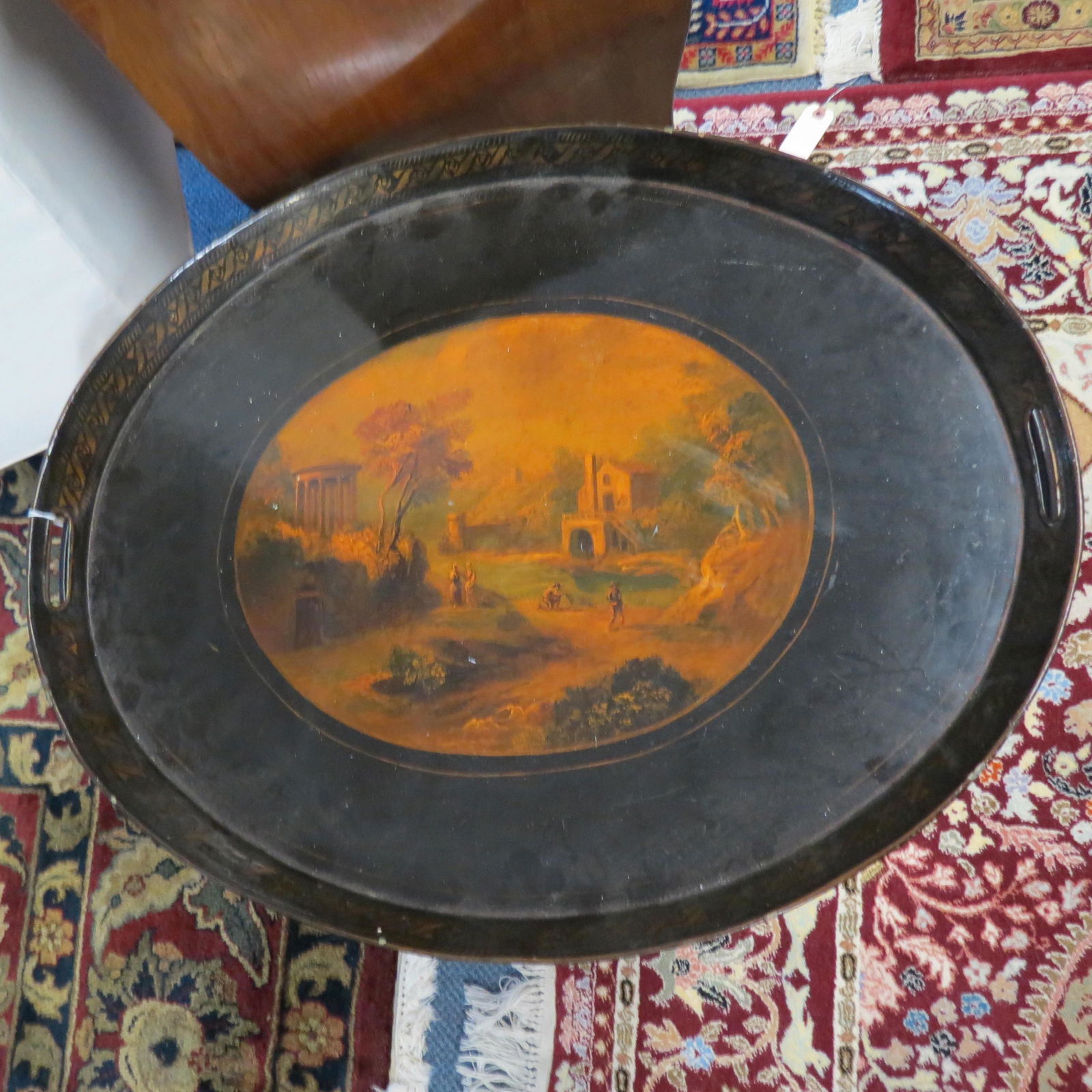 Victorian Hand Painted Tole Gallery Tray & Stand, (1 of 5)