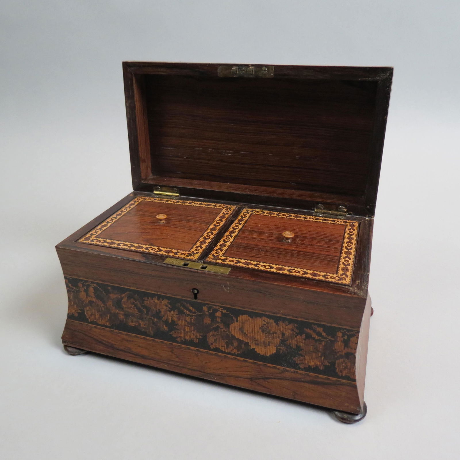 Tunbridge Inlaid Wooden Tea Caddy Box, (1 of 7)