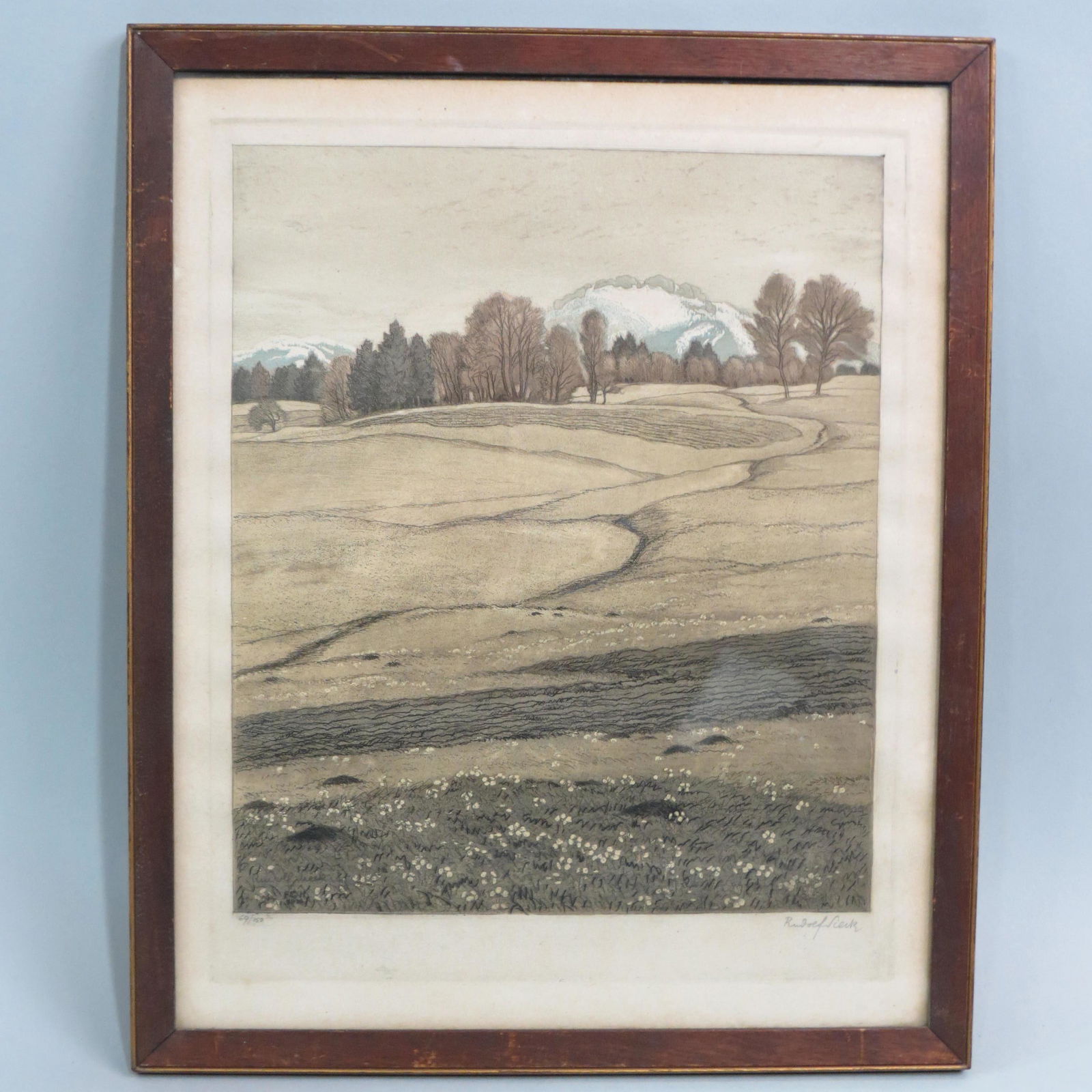 Rudolf Sieck, colored etching, Landscape, (1 of 5)