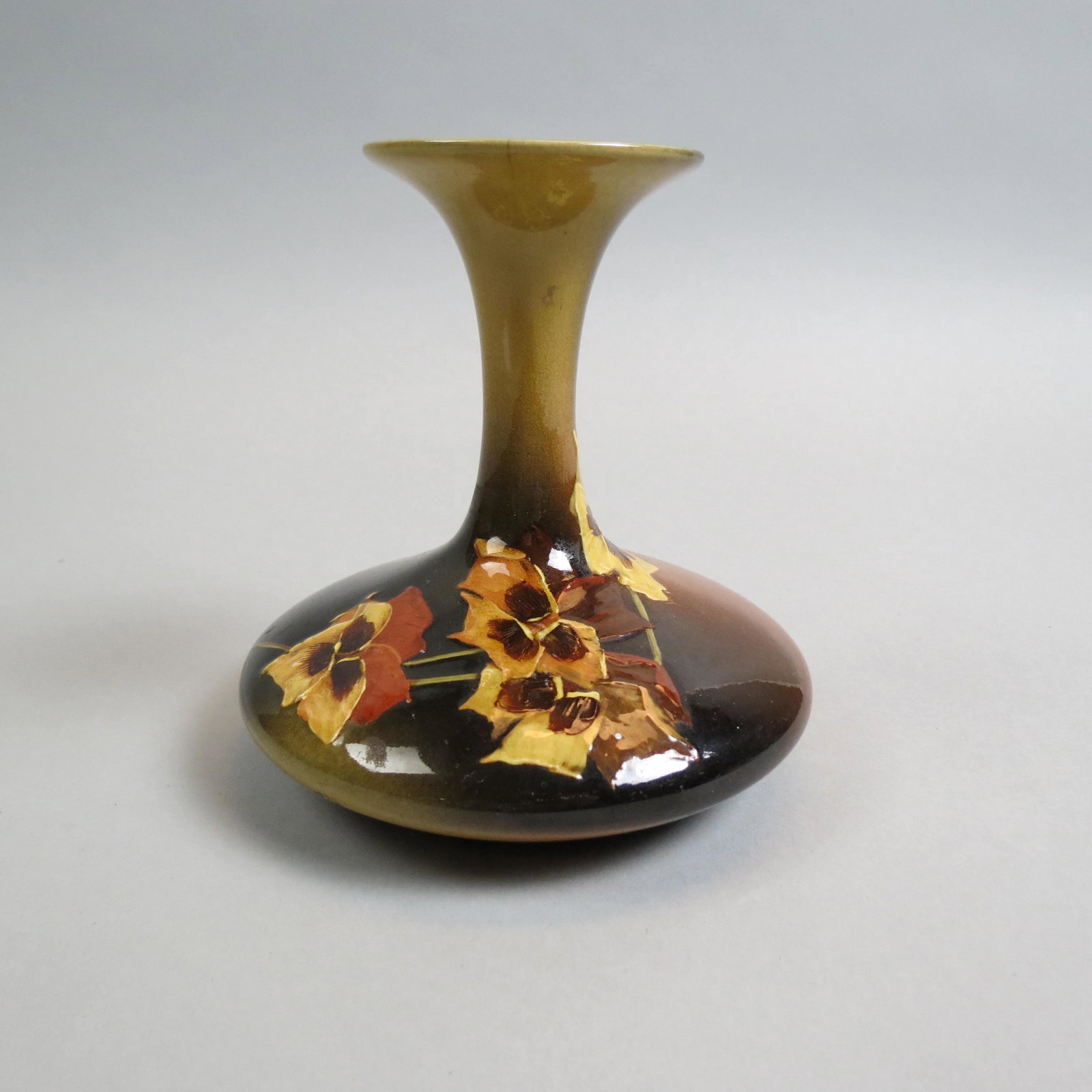 Rookwood Art Pottery Vase,: 1895, hand painted floral, standard glaze, #715-E, "W" for white body clay, artist John D. Wareham, 5", just some crazing but otherwise excellent..........Rookwood Pottery is an American ceramics comp