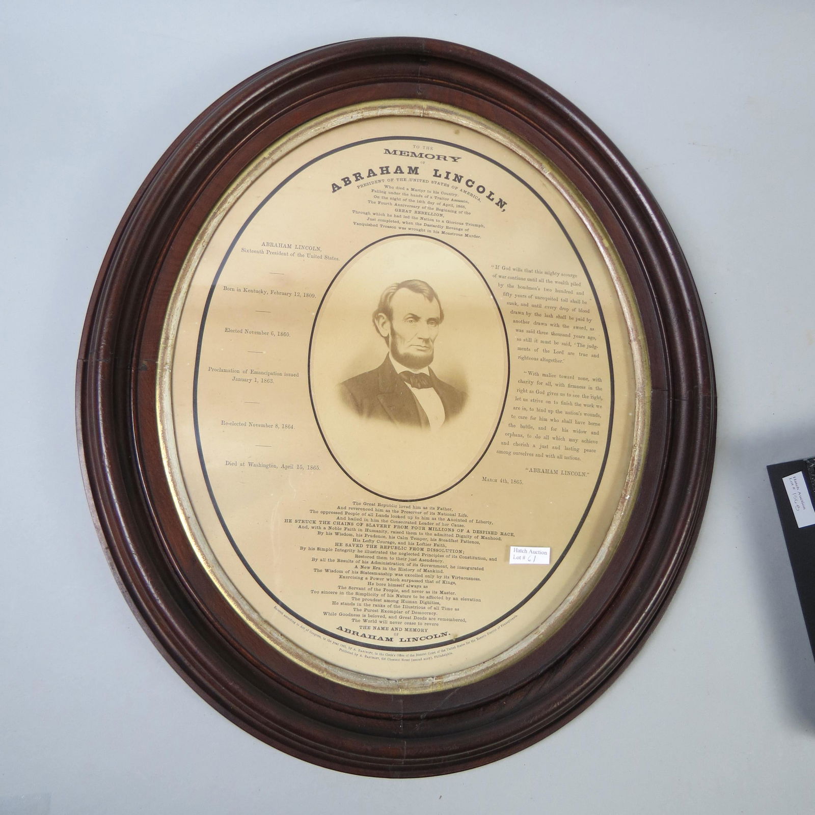 1865 Abraham Lincoln Memorial with Image, (1 of 5)