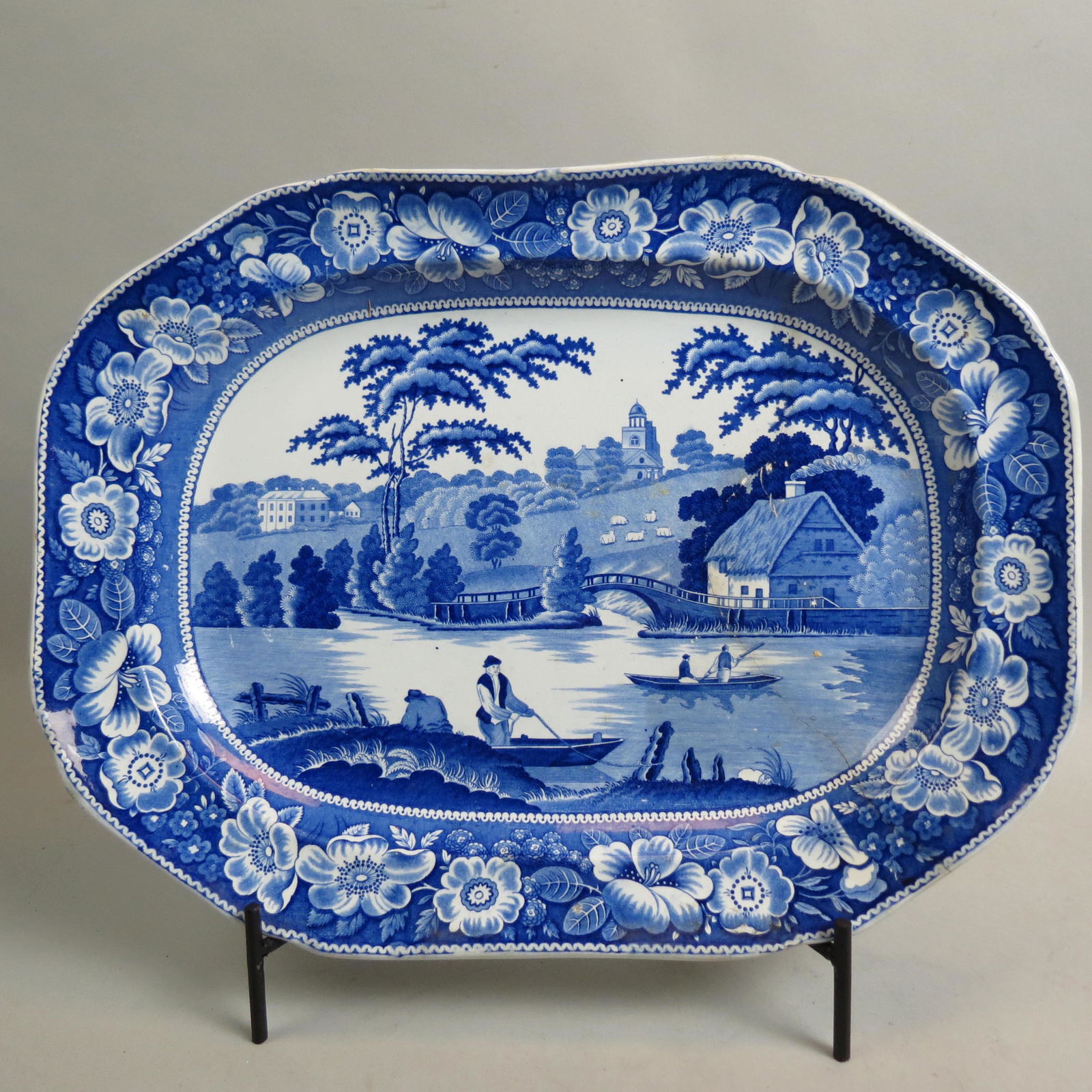 Early Blue & White Ironstone Platter, (1 of 7)