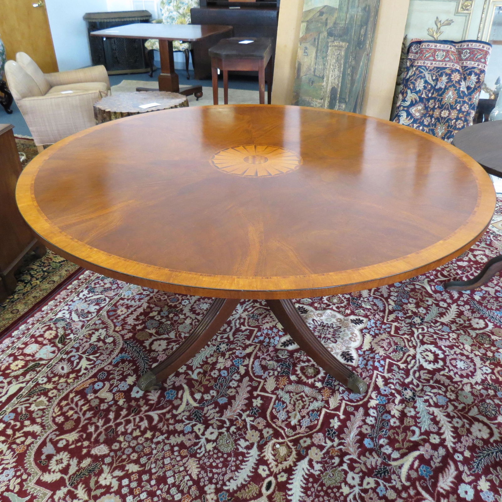 Fine English Round Dining Table with Inlays, (1 of 6)