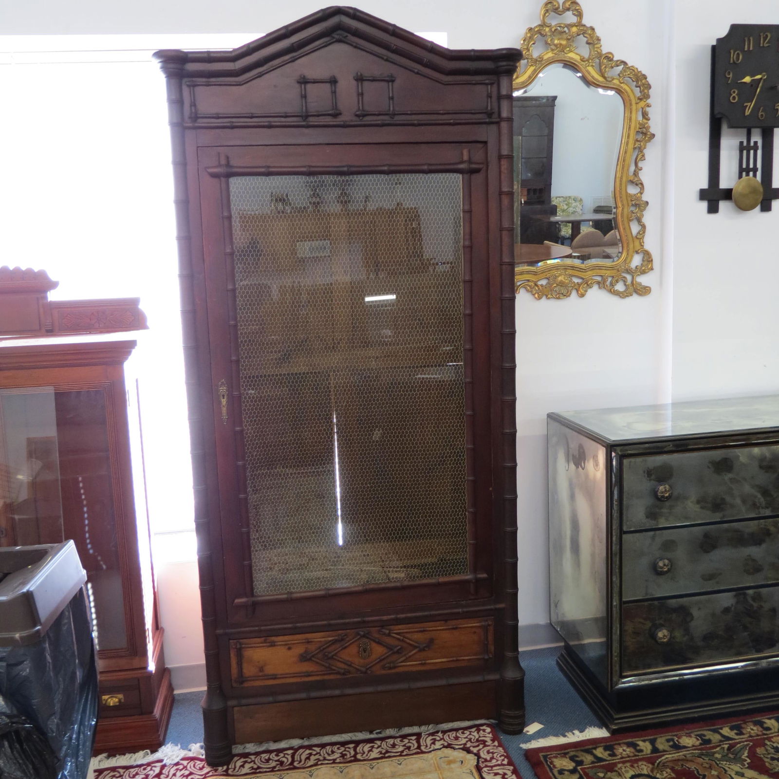 19th Century Faux Bamboo Cabinet or Wardrobe, (1 of 7)