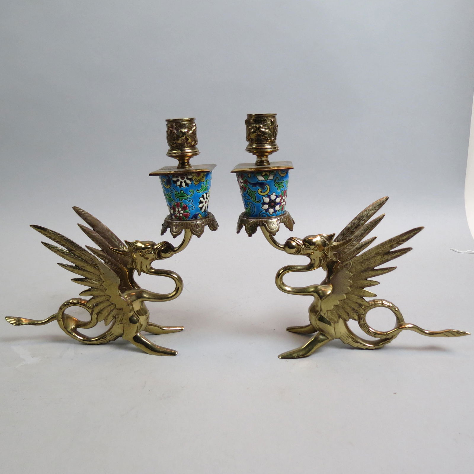Pair of French Brass Dragon Candlesticks, (1 of 7)