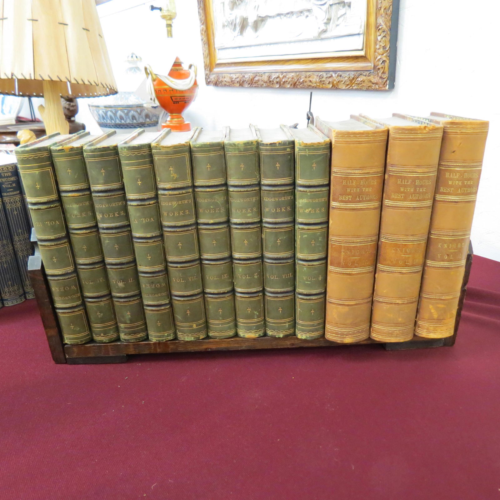 13 Leather Bound Books "Edgeworth Works" 1857, (1 of 6)