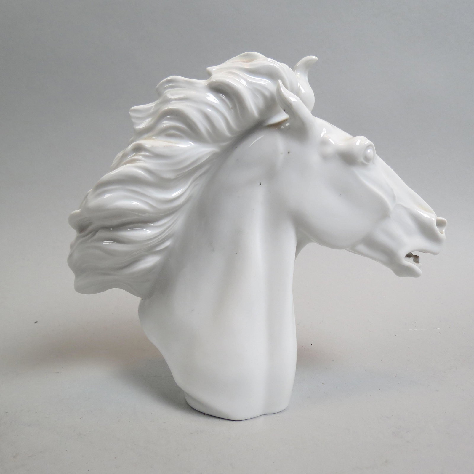 Meissen Porcelain Figurine of a Horsehead,: blanc de chene glaze, crossed swords mark, 6 1/2", artist signed and dated 1949, excellent.