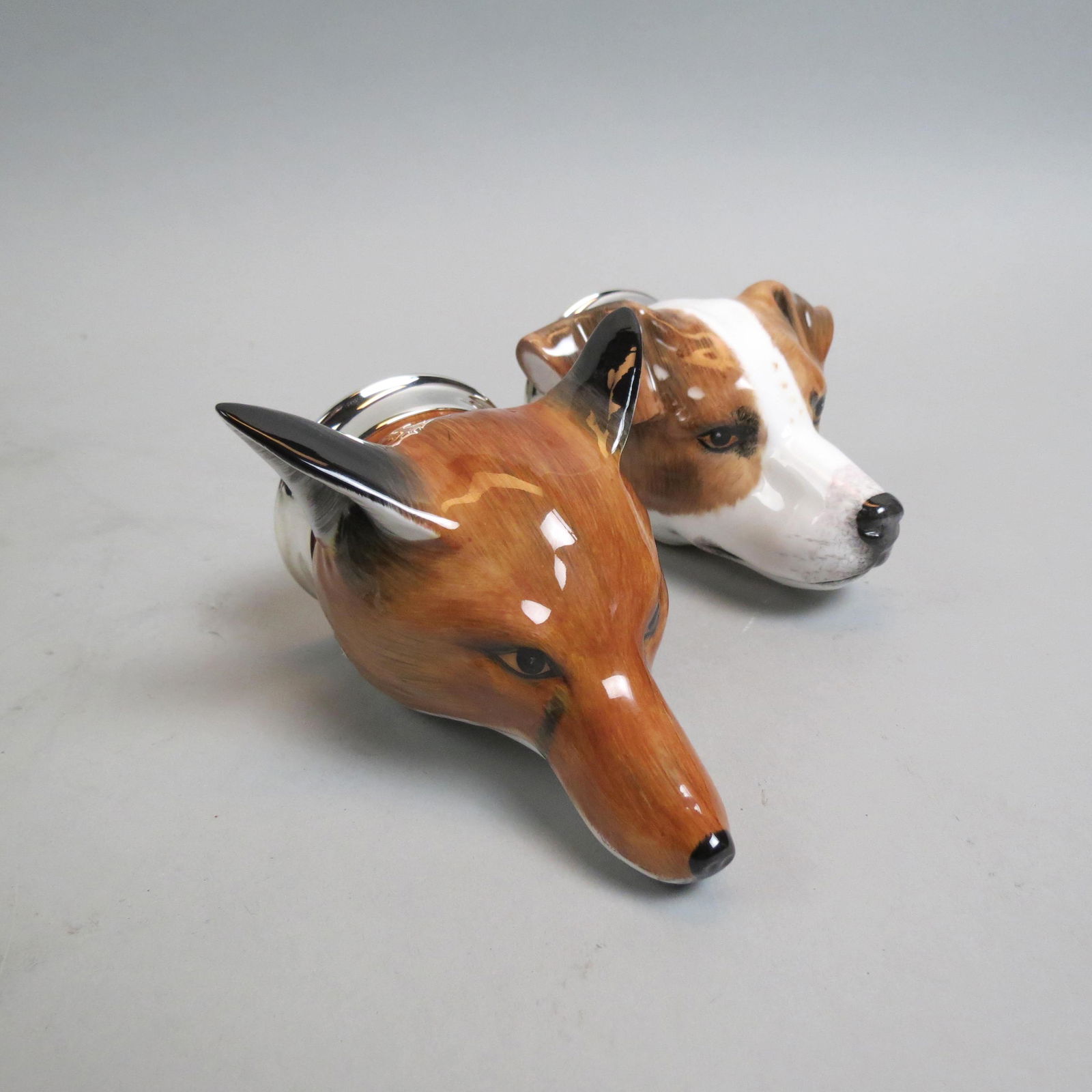 Pair English Porcelain Stirrup Cups "Fox & Hound", (1 of 8)