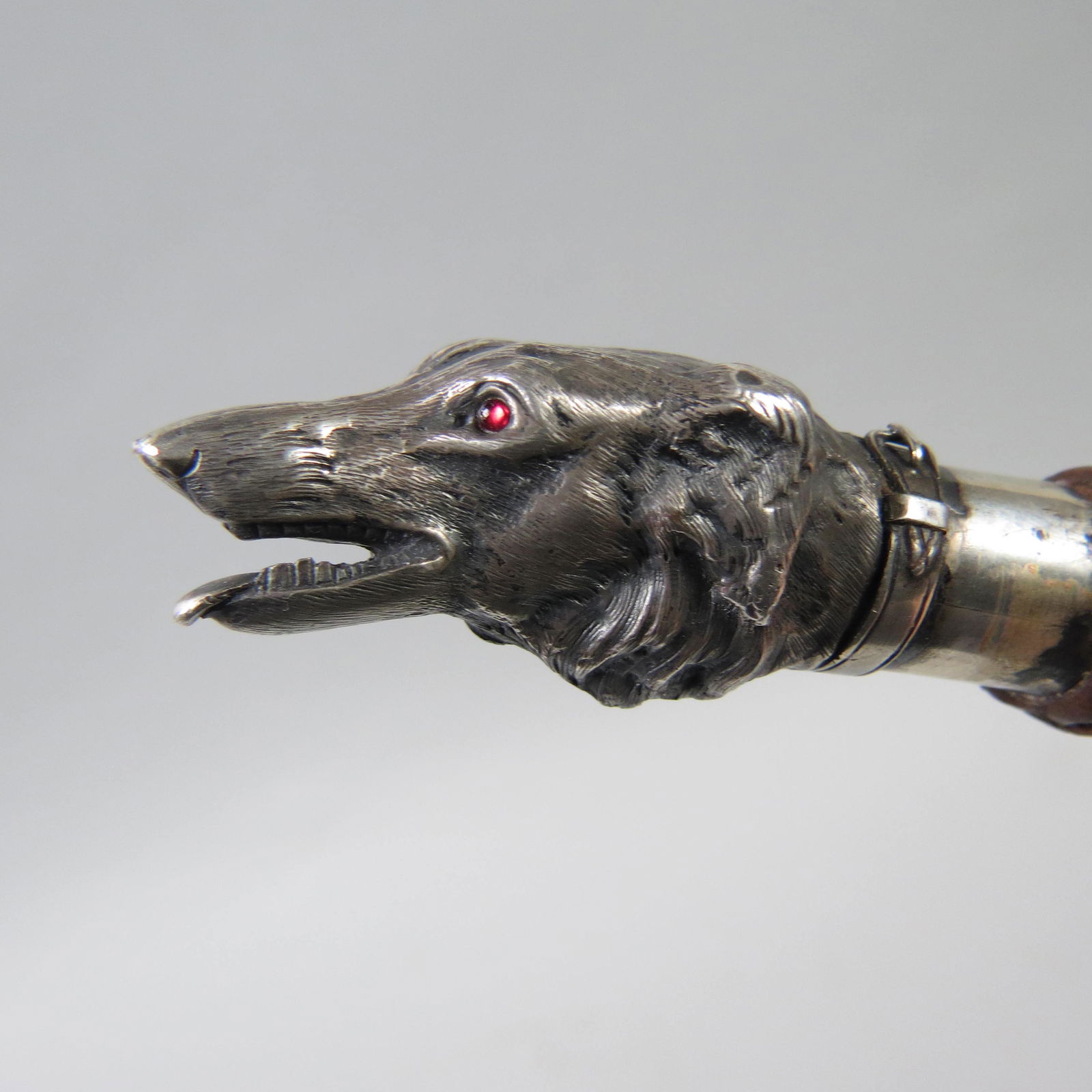 Sterling Handled Riding Crop with Dogs Head, (1 of 8)