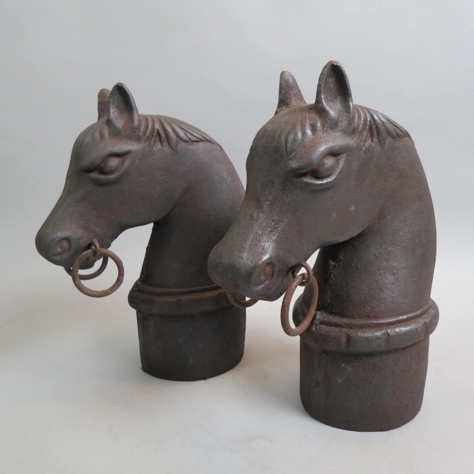Pair Of Cast Iron Horsehead Hitching Post Tops,