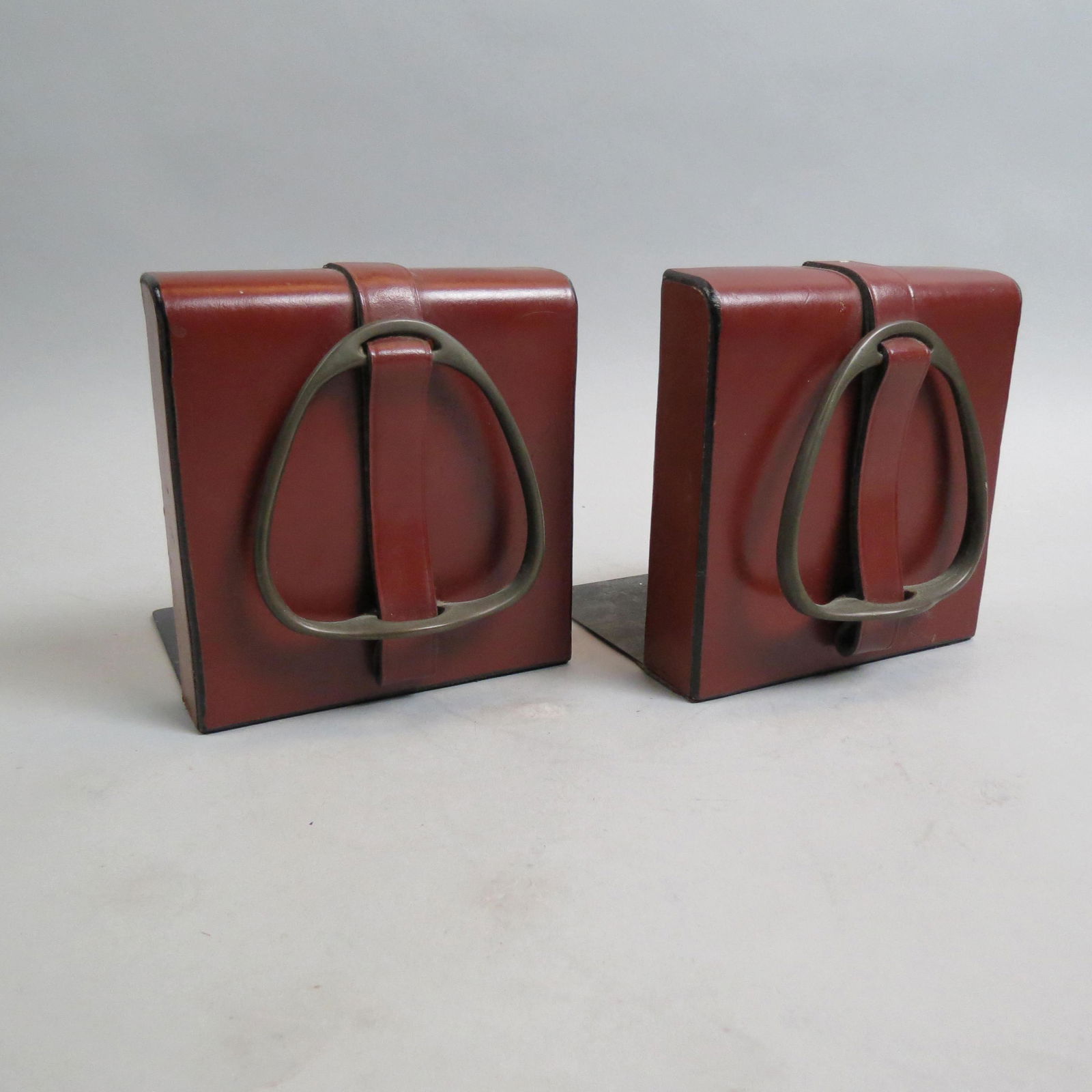 Pair of Equestrian Leather Bookends, (1 of 5)