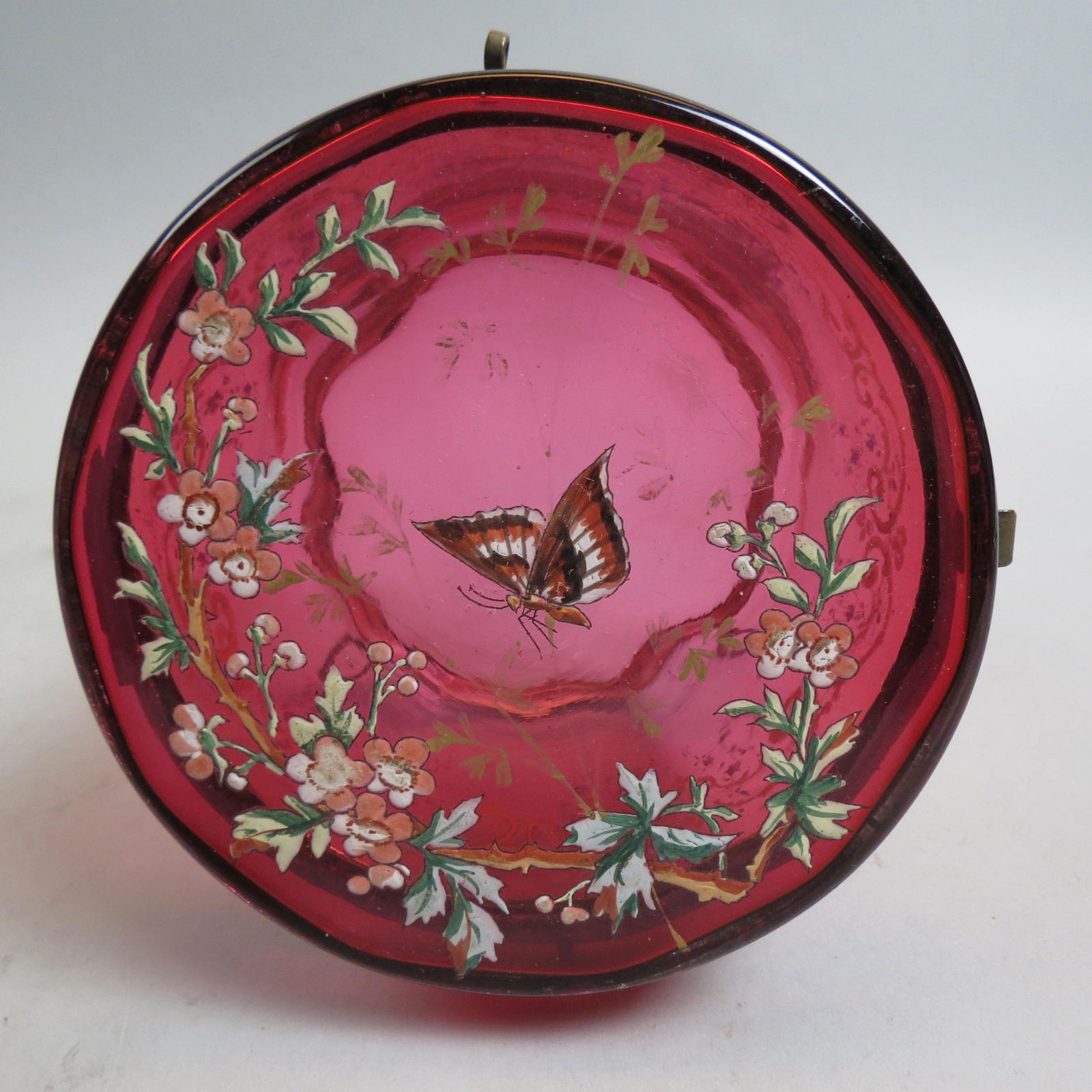 Cranberry Enameled Glass Dresser Box, (1 of 5)