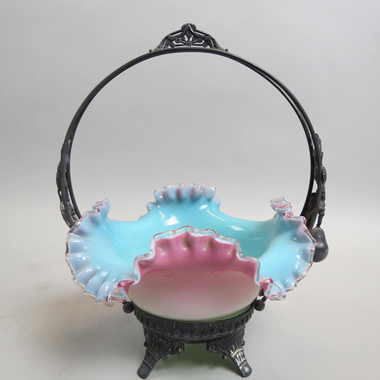 Victorian Art Glass & Silverplate Bride's Basket, (1 of 6)