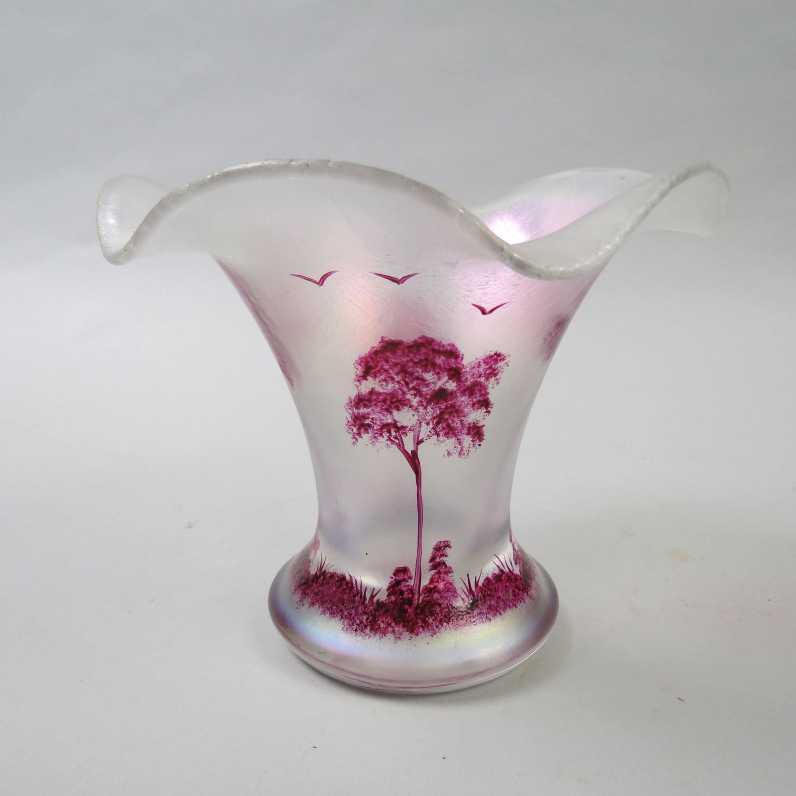 Enameled Art Glass Vase, Verre de Soie Style, (1 of 4)
