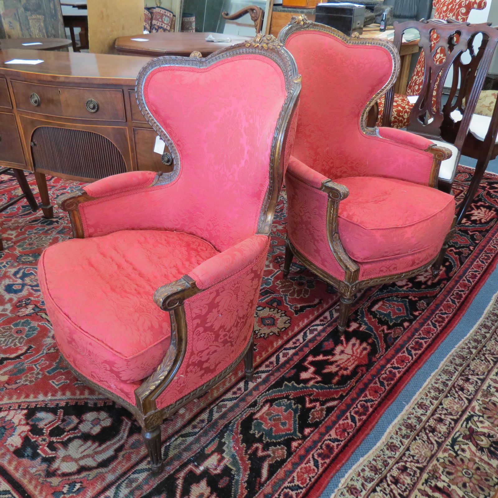 Pair Period Louis XI Style Wingback Bergere Chairs (1 of 8)