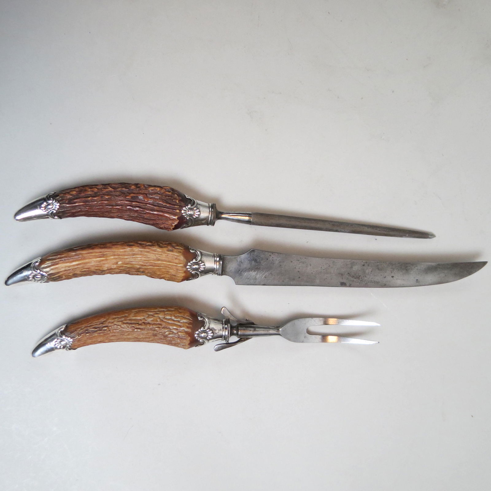 3 pc. Victorian Sterling & Antler Carving Set, (1 of 8)