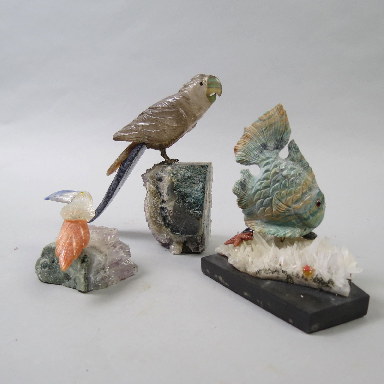 3 Carved Gemstone Figurine of Birds and Fish, (1 of 6)
