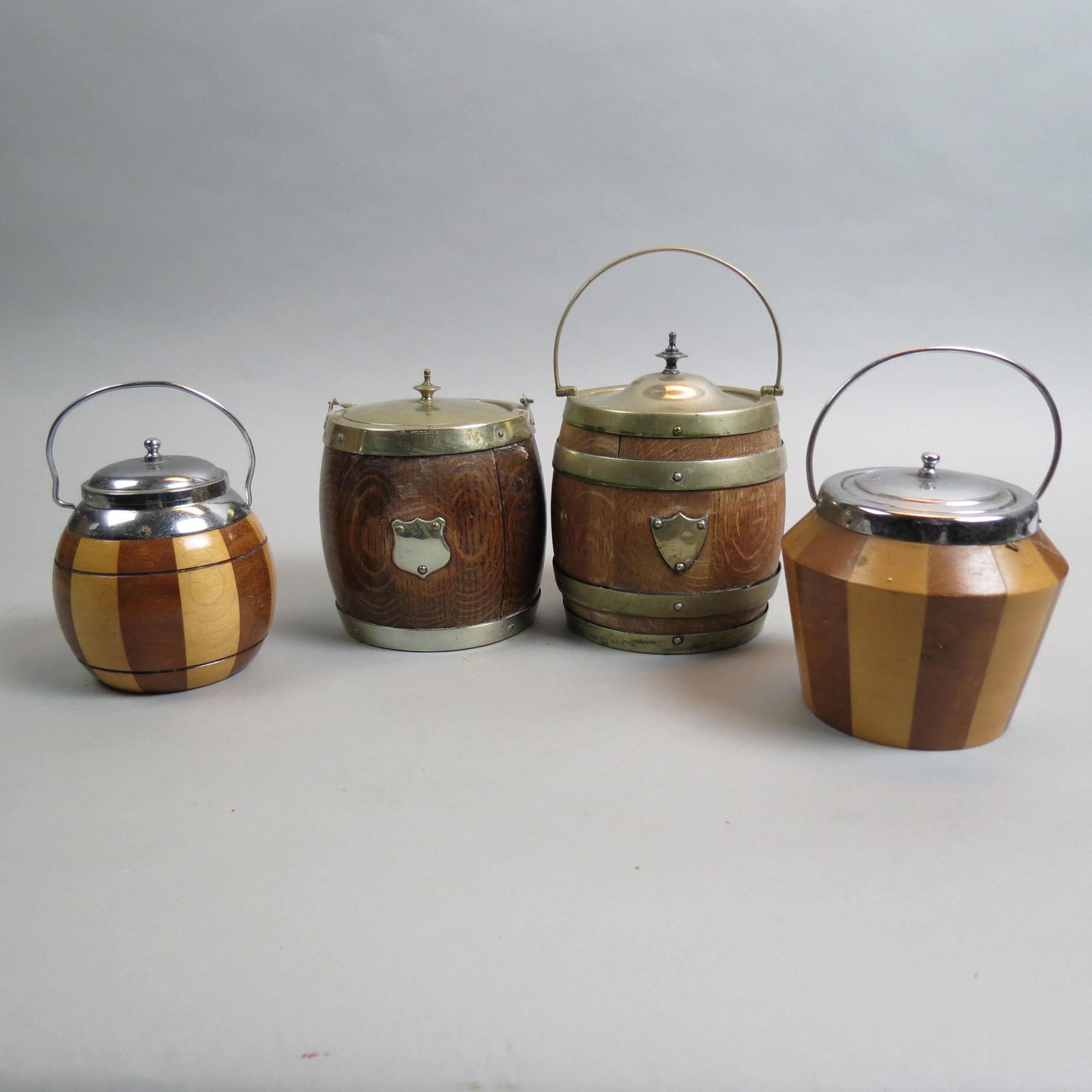 4 English Wooden Biscuit Barrels, (1 of 5)