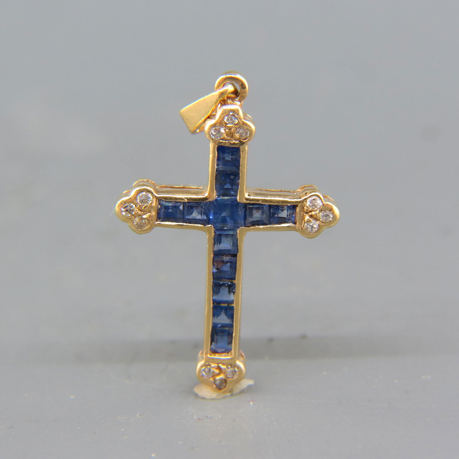 Sapphire & Diamond 14K Gold Cross Pendant & Chain (1 of 4)