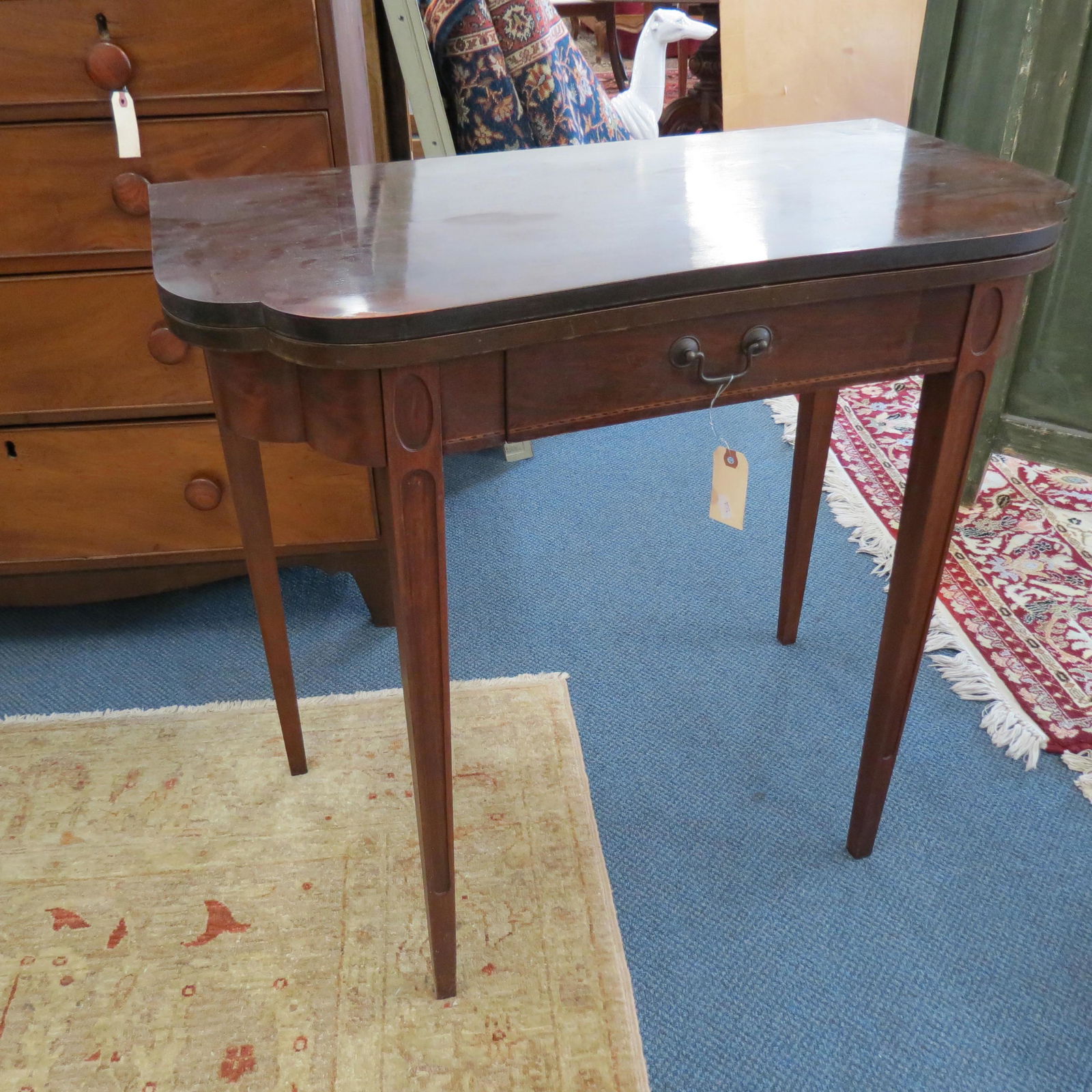 Period Hepplewhite Mahogany Game Table with Inlay, (1 of 8)