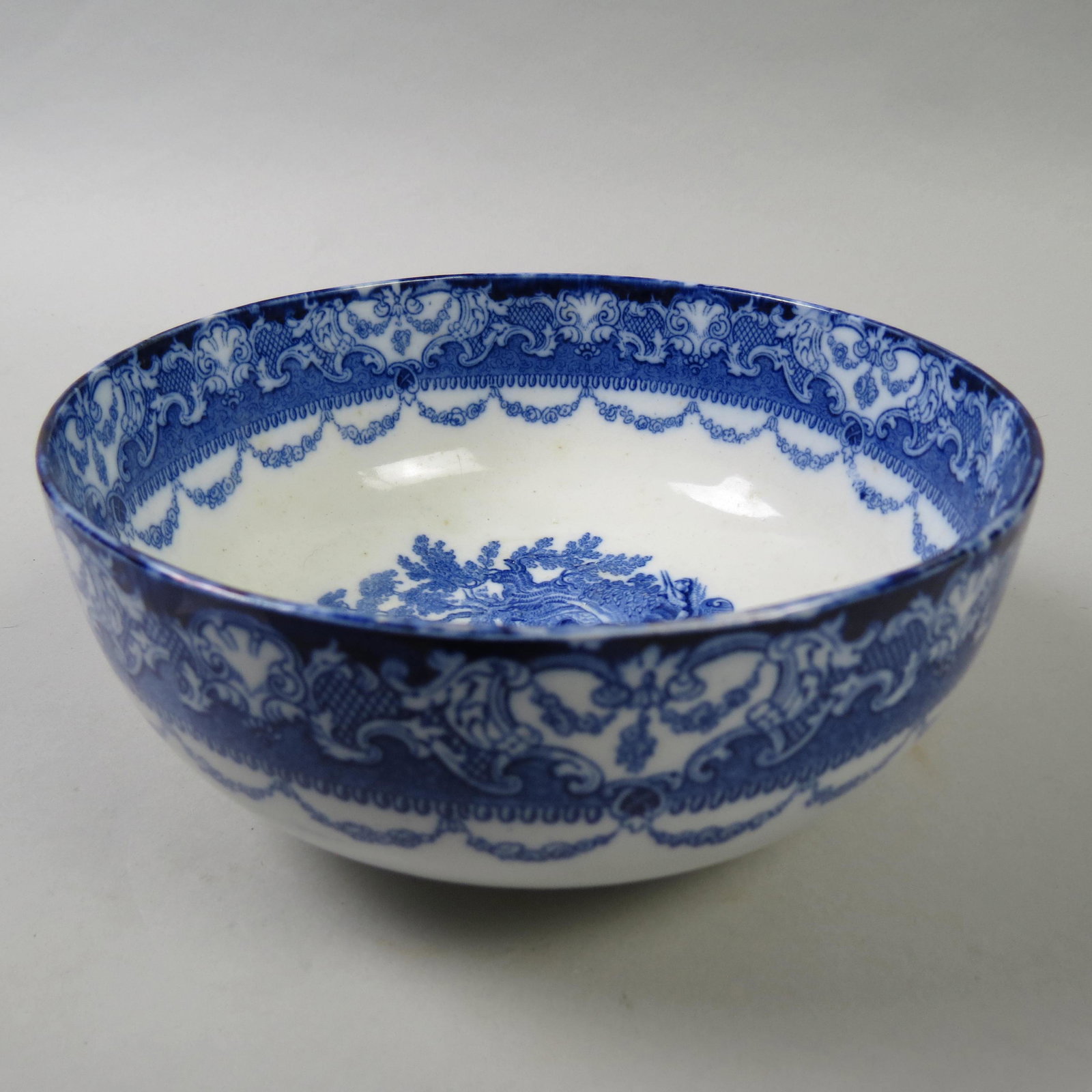 Doulton Blue & White Ironstone "Watteau" Bowl,: circa 1890, 8" diameter, 3" deep.