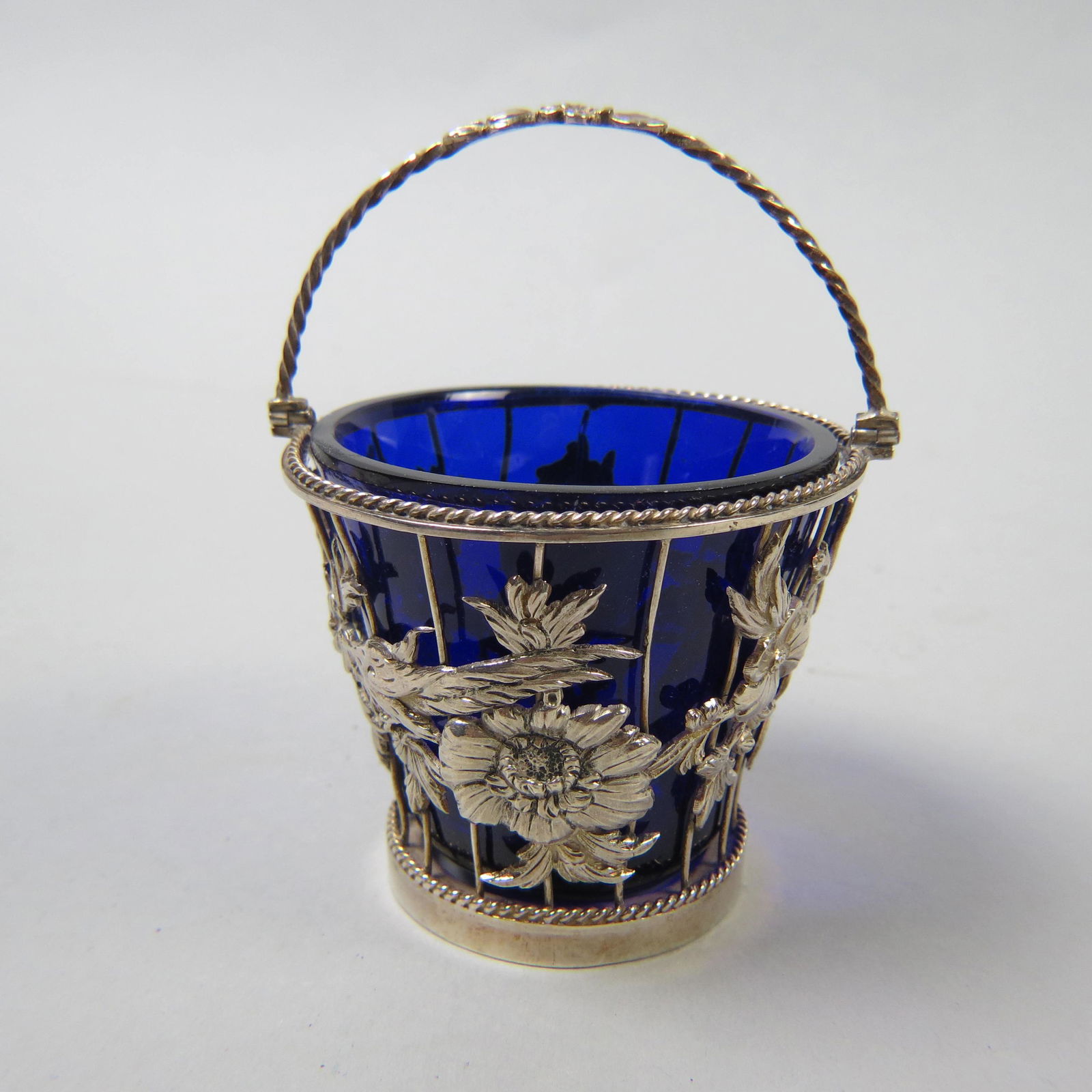 European Silver Basket Candy Dish, Cobalt Liner, (1 of 4)