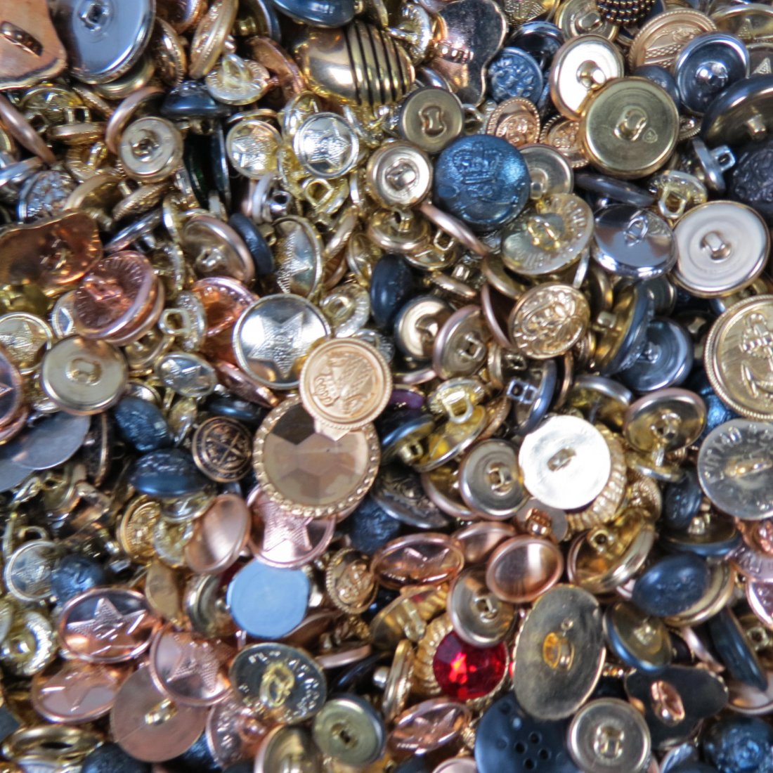 Box of Vintage Buttons, mostly brass & other Metals, (1 of 4)