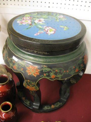 Chinese Cloisonne & Lacquer Garden Stool, bird & fl: bird & floral, 21" tall, 18" diameter.