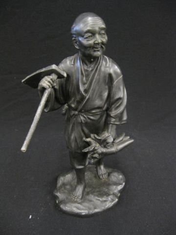 Japanese White Metal Statue of a Farmer, with harv: with harvest, 12" signed.
