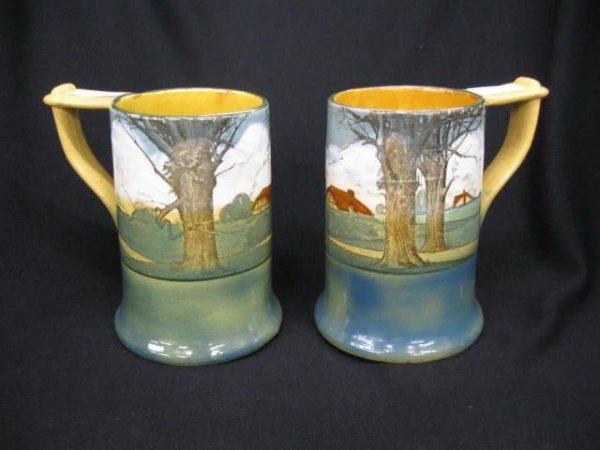 Pair of Royal Doulton Seriesware Mugs, countryside : farm scenes, 5 1/2", circa 1920, excellent.