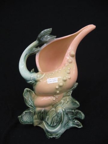 Hull Art Pottery Vase with Deco Fish & Shell : 14" tall.