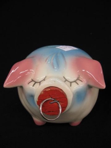 2 Brush-McCoy Art Pottery Piggy Banks, pink & blue: & brown with turquoise drip glaze, 4 1/2" x 5 1/2", excellent.