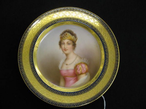 Royal Vienna Portrait Plate of Marie Louise, : Napoleon's second wife, superb handpainted detail, elaborate gold & cobalt border, 7 1/4", beehive mark under glaze, excellent.