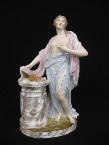 19th Century German Porcelain Figurine of Lady,: semi-nude, lady standing by the fire, crossed swords mark, 14" tall, no damage noted.