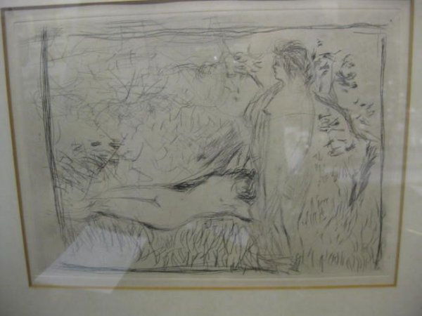 Pierre Bonnard Etching "Deux Femmes", nudes: in the garden, image area 9 1/2" x 7", initialed in plate, lower right, with certificate from Associated American Artist. Personal data ----------------------------------------------------------------