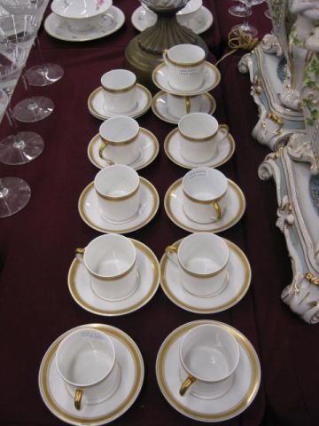 11 Fine Porcelain Demitasse Cups & Saucers, : VA Portugal, gold trim.