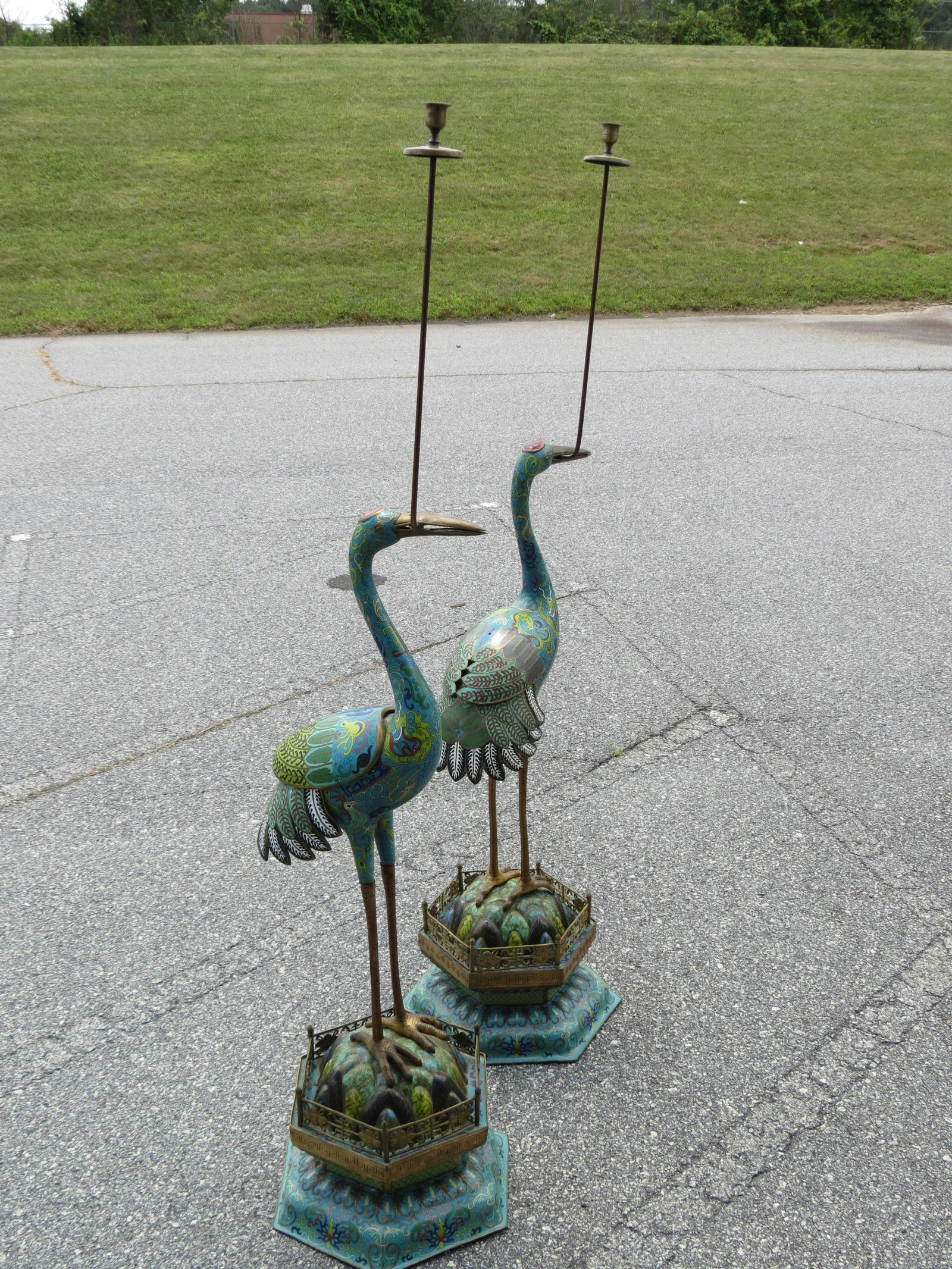 Pair of Chinese Cloisonne Statues of Cranes, 41" tall, (1 of 8)