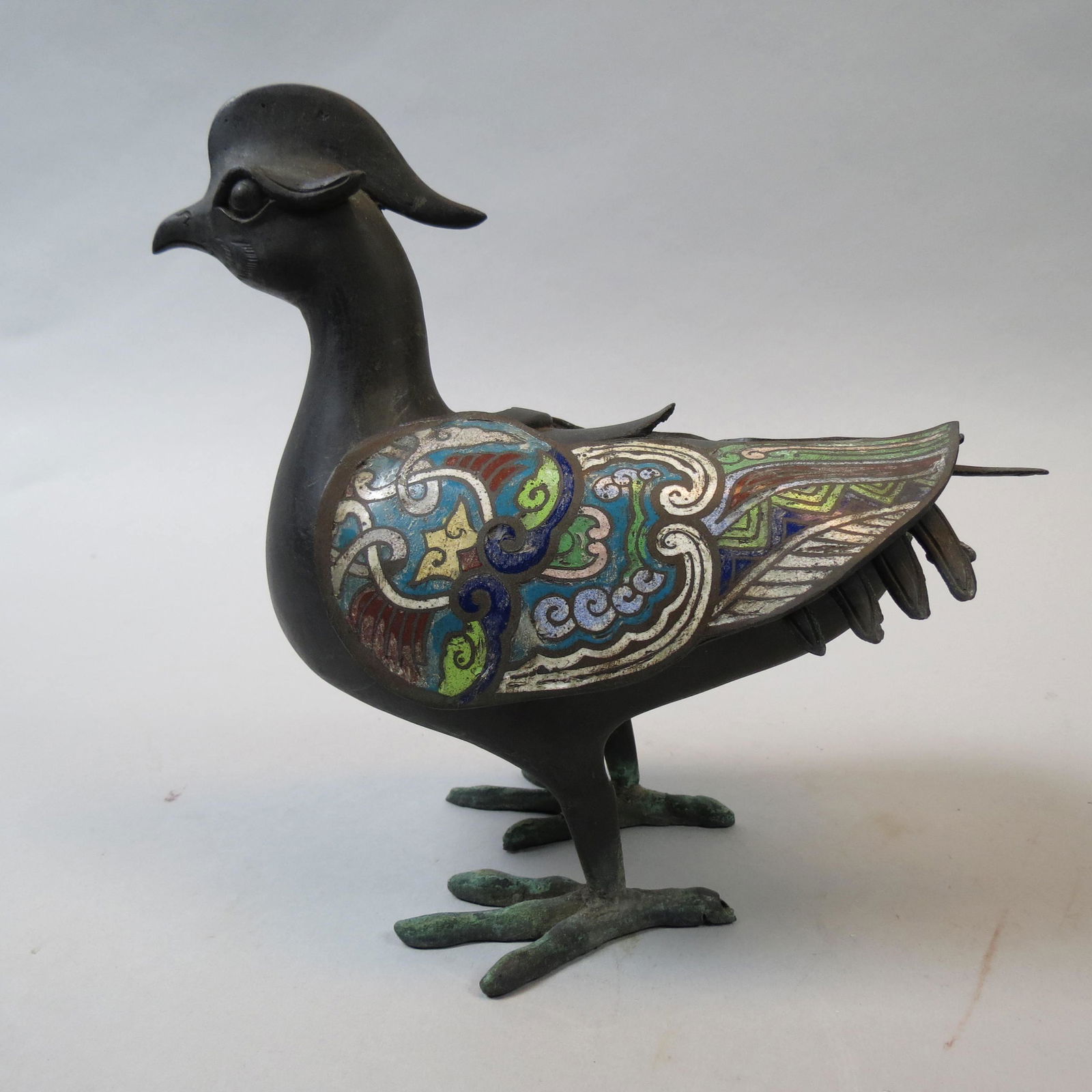 Asian Bronze & Champleve Bird Figural Box (1 of 9)