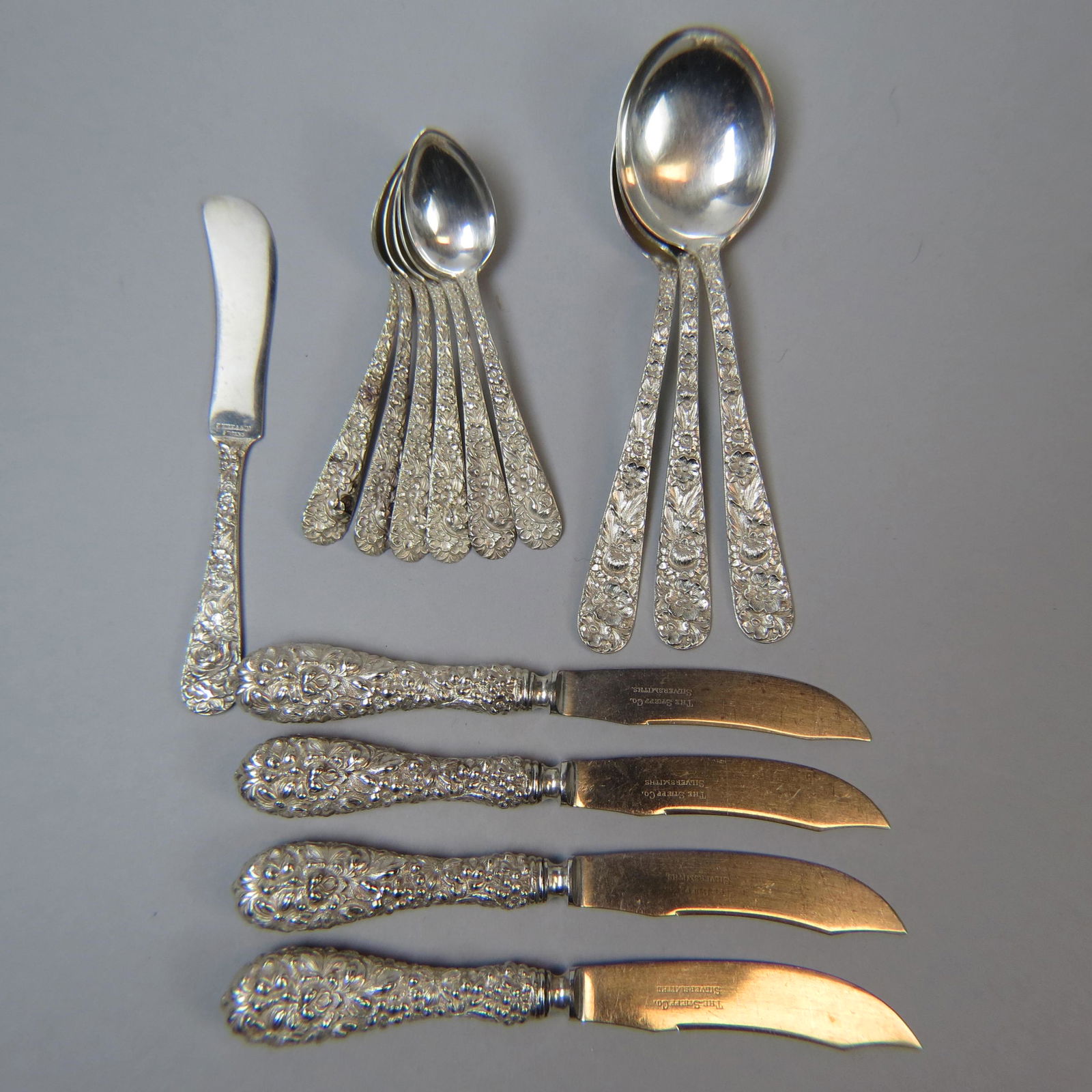 14 pcs. Kirk Stieff Repousse Sterling Flatware (1 of 6)