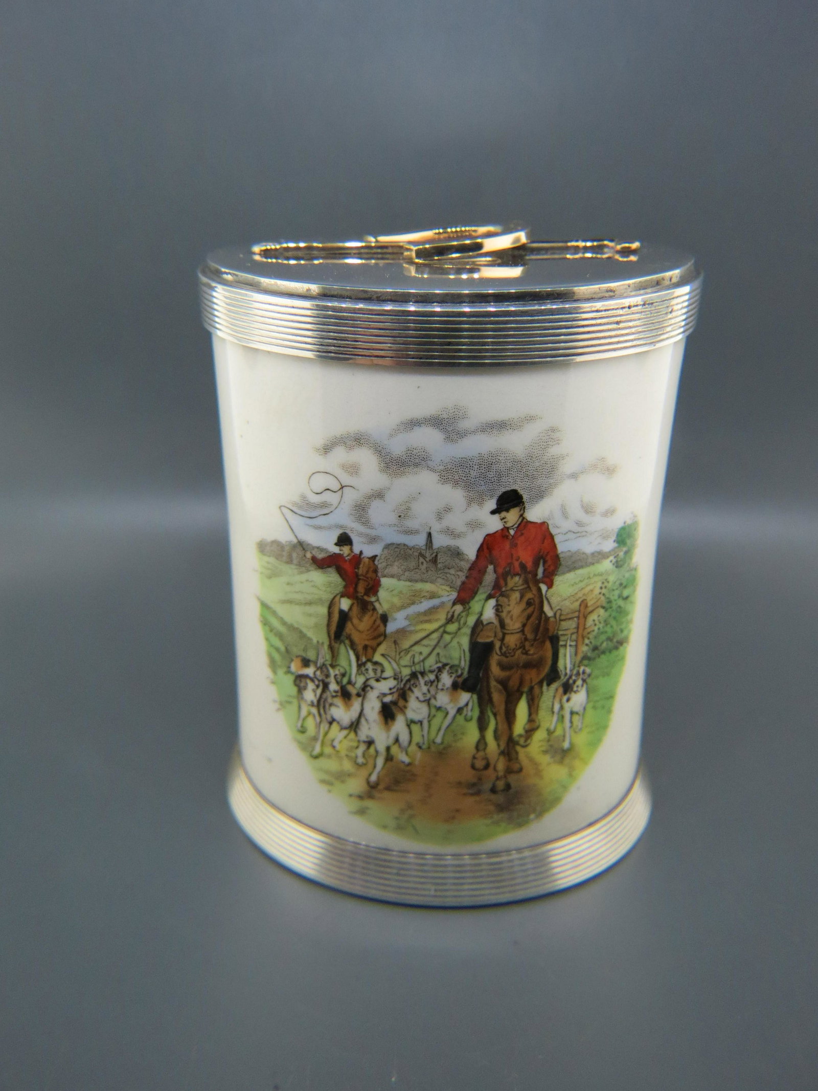 Sterling & Porcelain Fox Hunt Jar Copeland Spode (1 of 6)