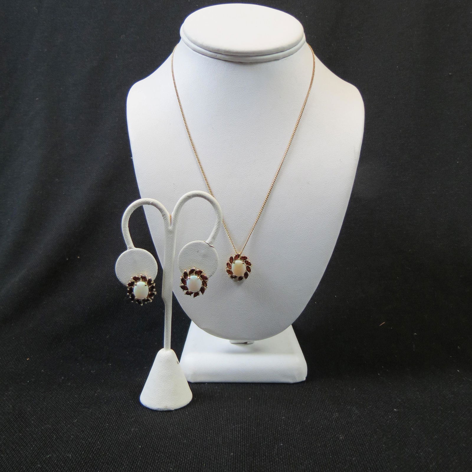 Opal & Garnet 14K Gold Earrings & Pendant (1 of 5)