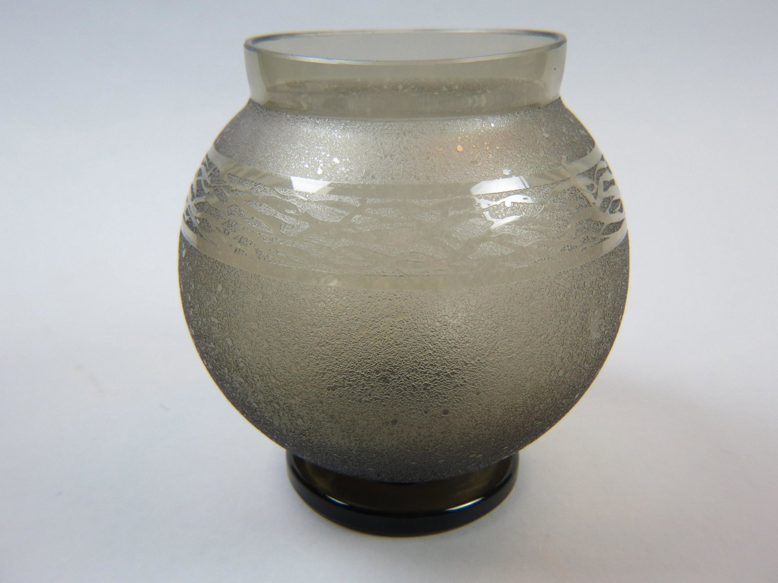 Schneider French Art Glass Vase: Art Deco cameo style, banded & textured design on smoky topaz, 6 1/2", signed, excellent.....The Schneider brothers worked for Daum from the early 1900s, Ernest as a salesman/commercial manager, and C